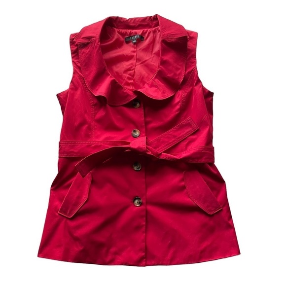 Sandro Studio Puff Lapel Vest with Belt Ruby Red Size Large Statement Bold - Picture 9 of 11